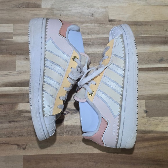 adidas Shoes - Adidas Superstar Womens Shoes Size 5 White Pink Yellow H05638 Shell Toe Sneakers